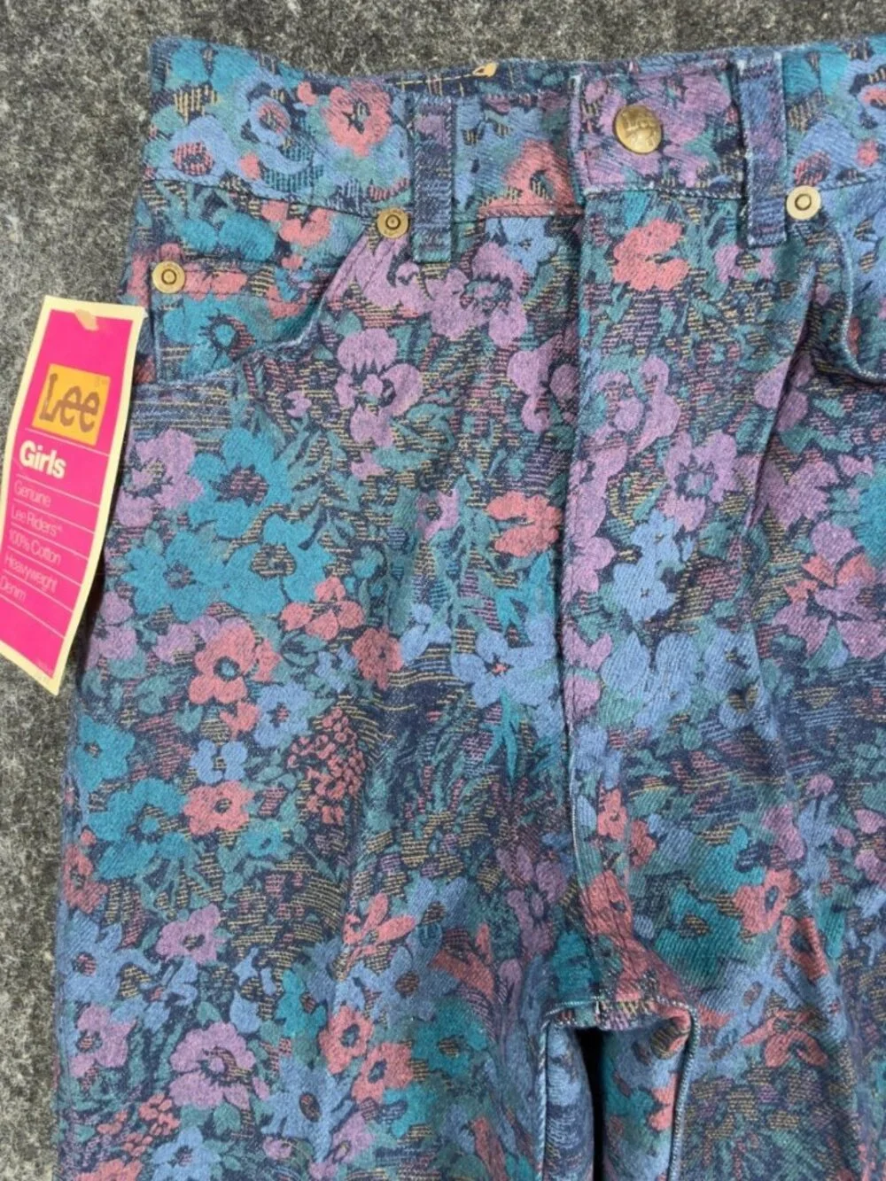 Lee Riders Floral Jeans Girls 12 Slim Blue Pink Cotton Vintage NWT 90s